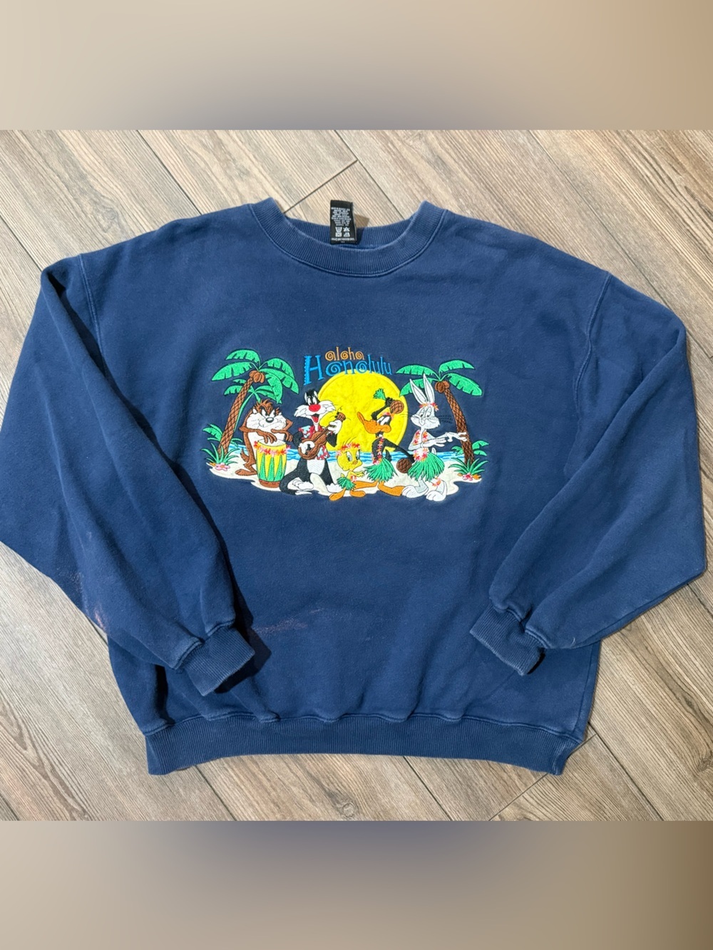 Looney Tunes Hawaiian Embroidered Sweatshirt Warner Bros Studio Store Navy Small